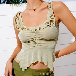 khaki green ruffle tank top ruched
